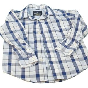 Nautica Kids White and Blue Checkered  Button Down Shirt Size S/C 4
